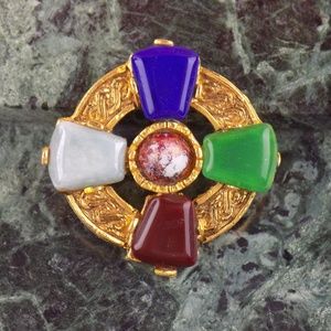 JEM  SCOTTISH CELTIC STYLE  COLORFUL GLASS brooch